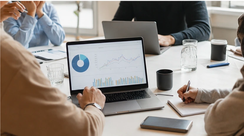 A light analytical scene showing financial scenarios
